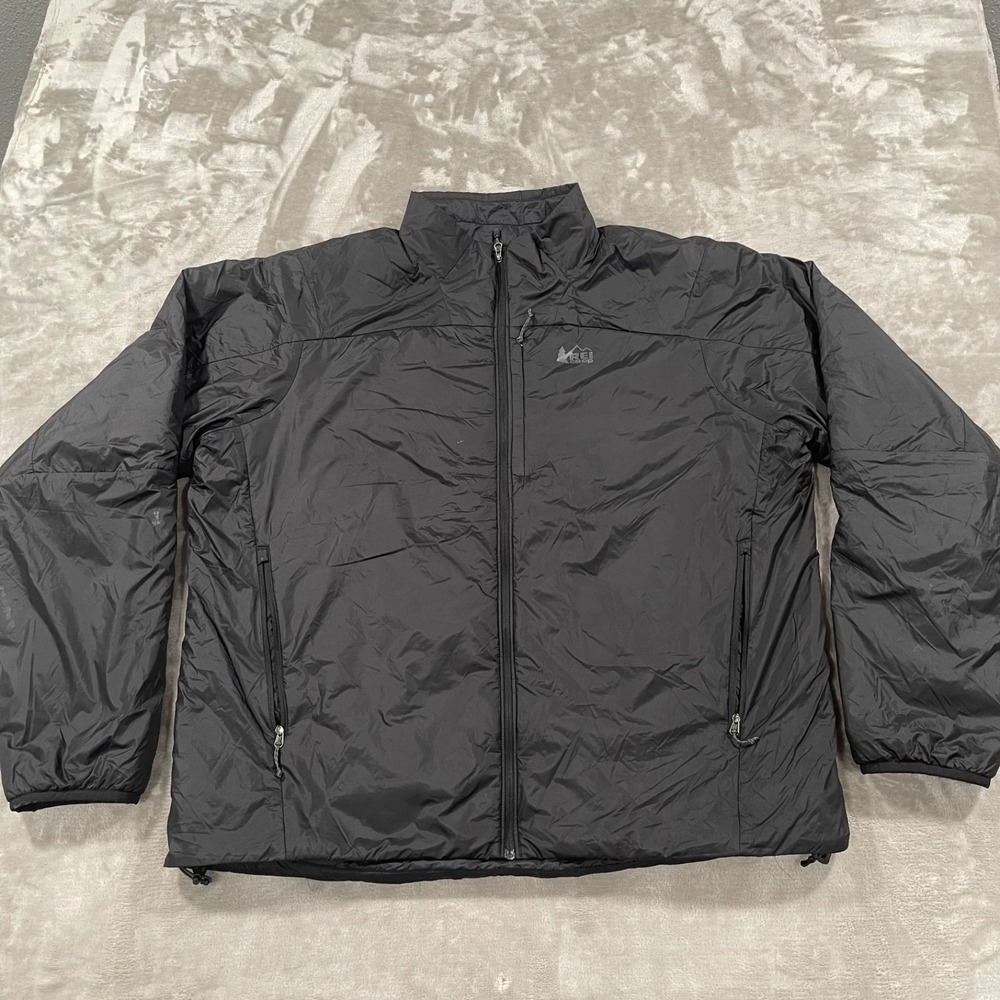 REI Jacket Mens XL Black Flash Insulated Puffer Hiking